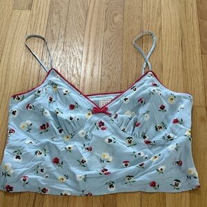 NWT Gap x Doen Floral Cropped Cami Dublin Blue Floral Print Sz L
